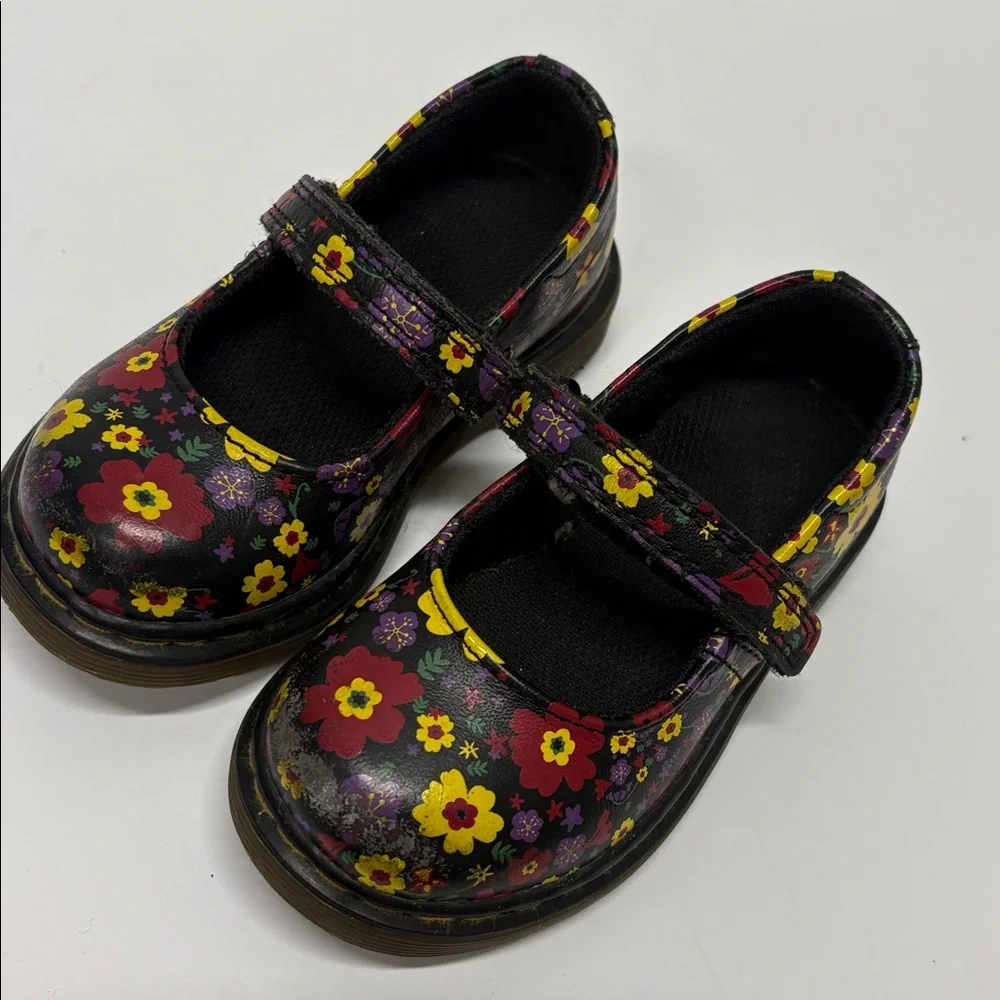 Dr. Martens Black Floral Mary Jane Hook-and-Loop Shoes